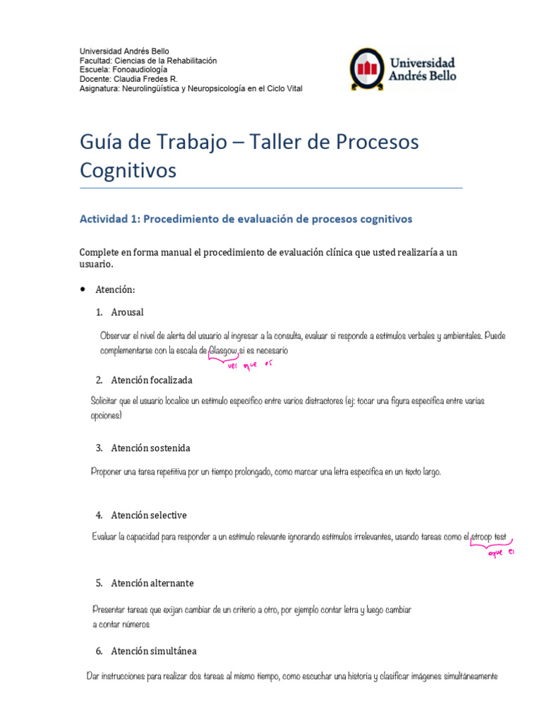 Gui%CC%81a Taller Procesos Cognitivos PDF | PDF | Atención ...