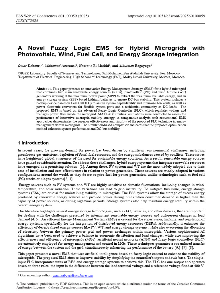 Fuzzy Logic Energy Management for Hybrid Microgrids | PDF | Distributed ...