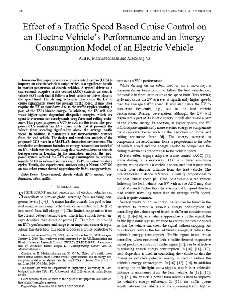 Traffic Speed Cruise Control for EVs | PDF | Brake | Electric Vehicle