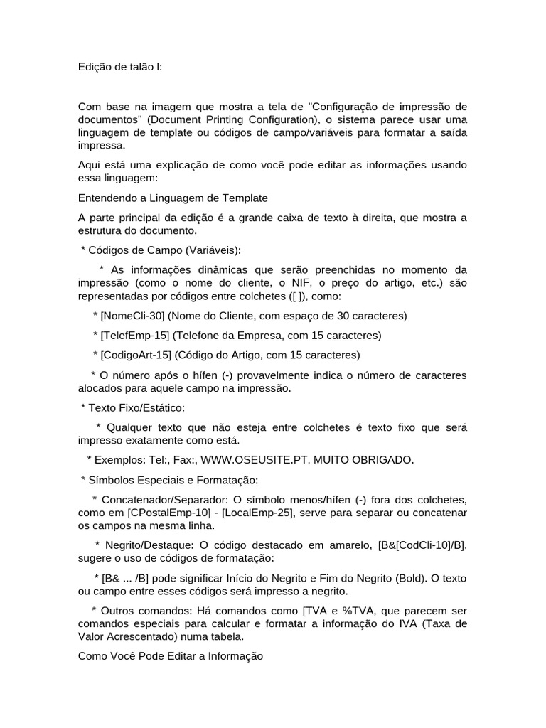 Edição de Talão: Guia de Template | PDF | Interface de linha de comando ...
