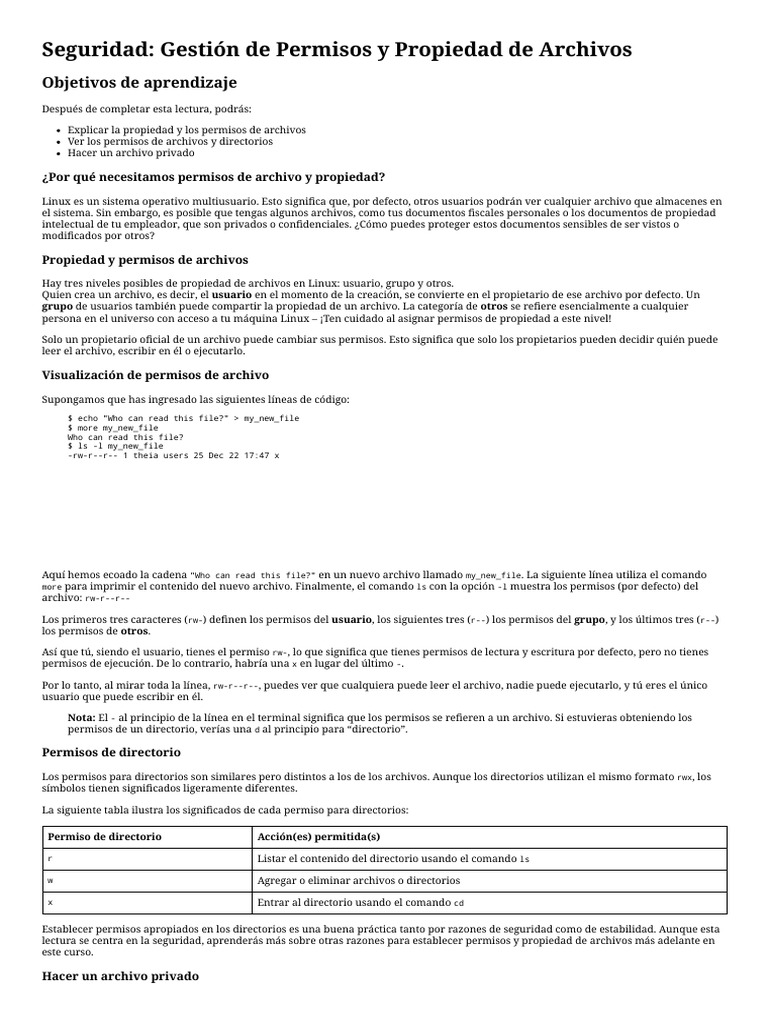 Gestión de Permisos en Archivos Linux | PDF | Lenguaje de escritura ...