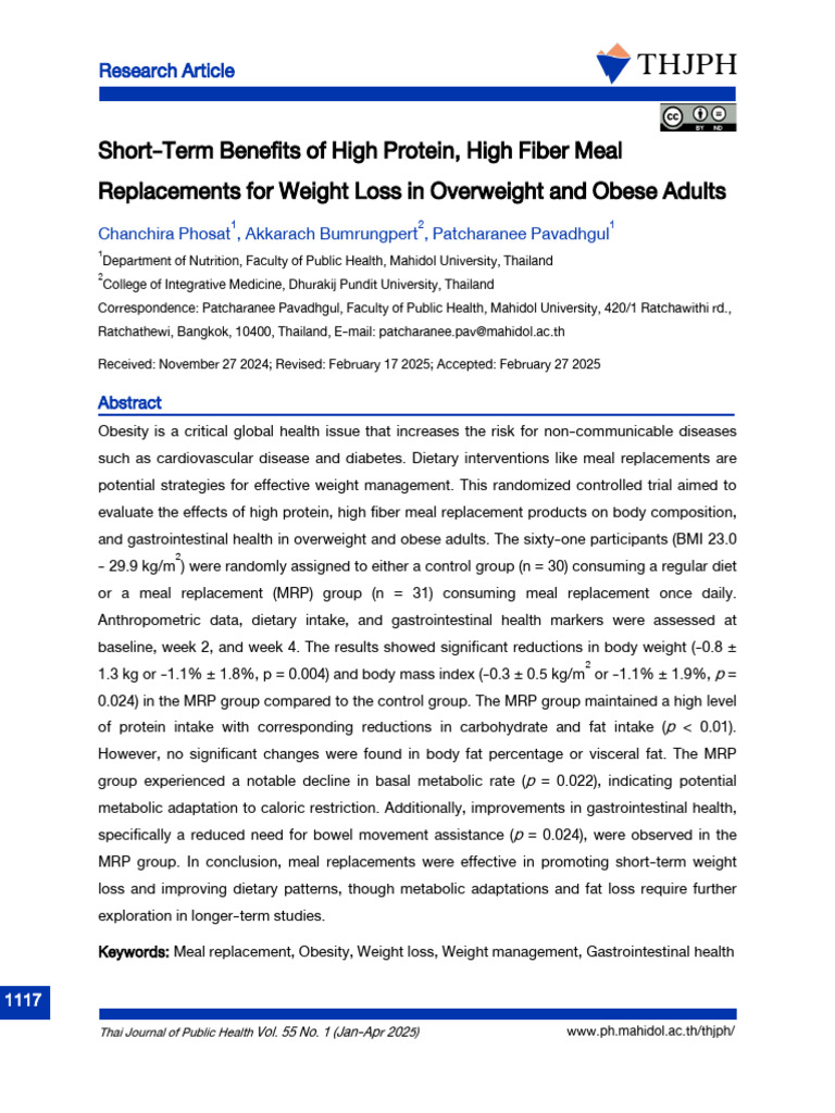 Curated visual reference: Gallery Detail: Short Term Benefits Of High Protein High Fiber Meal Replacements