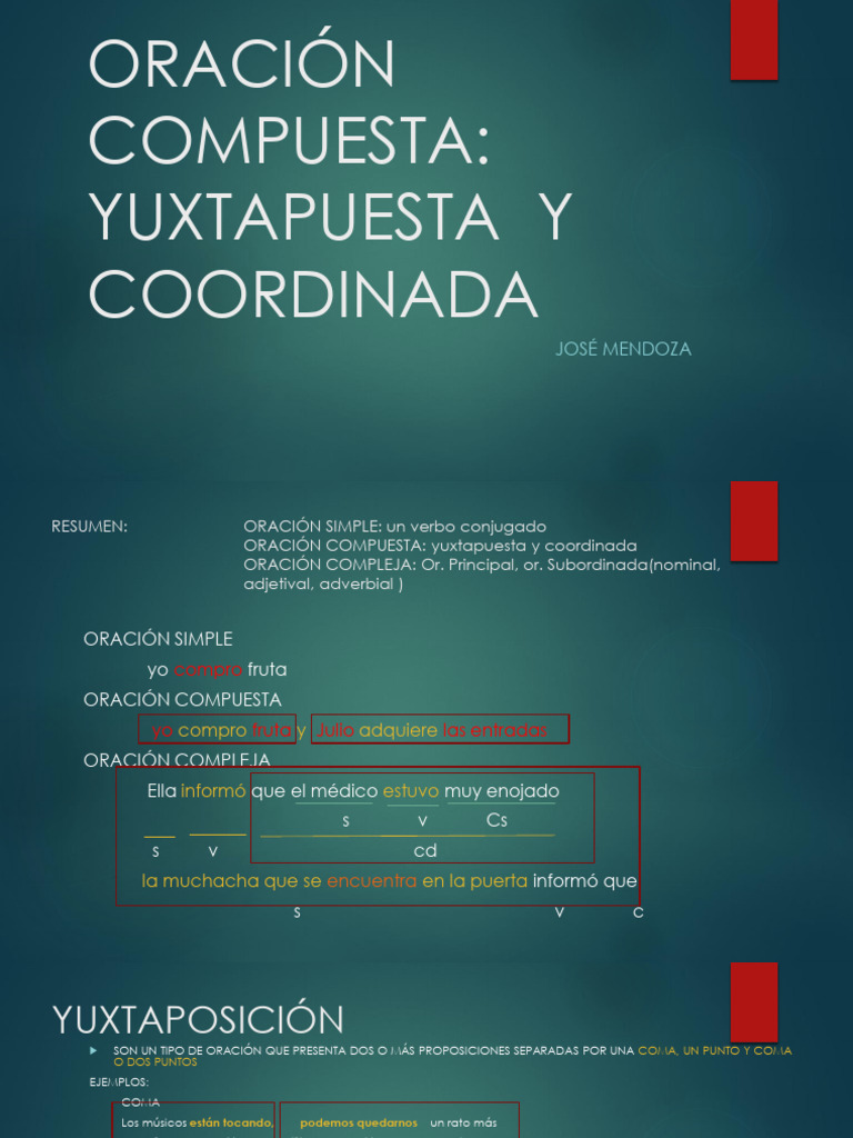 Oraciones Yuxtapuestas y Coordinadas | PDF | Oración (Lingüística ...