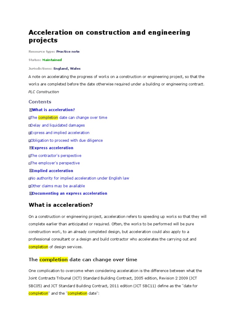 Acceleration On Construction and Engineering Projects | PDF | Damages ...
