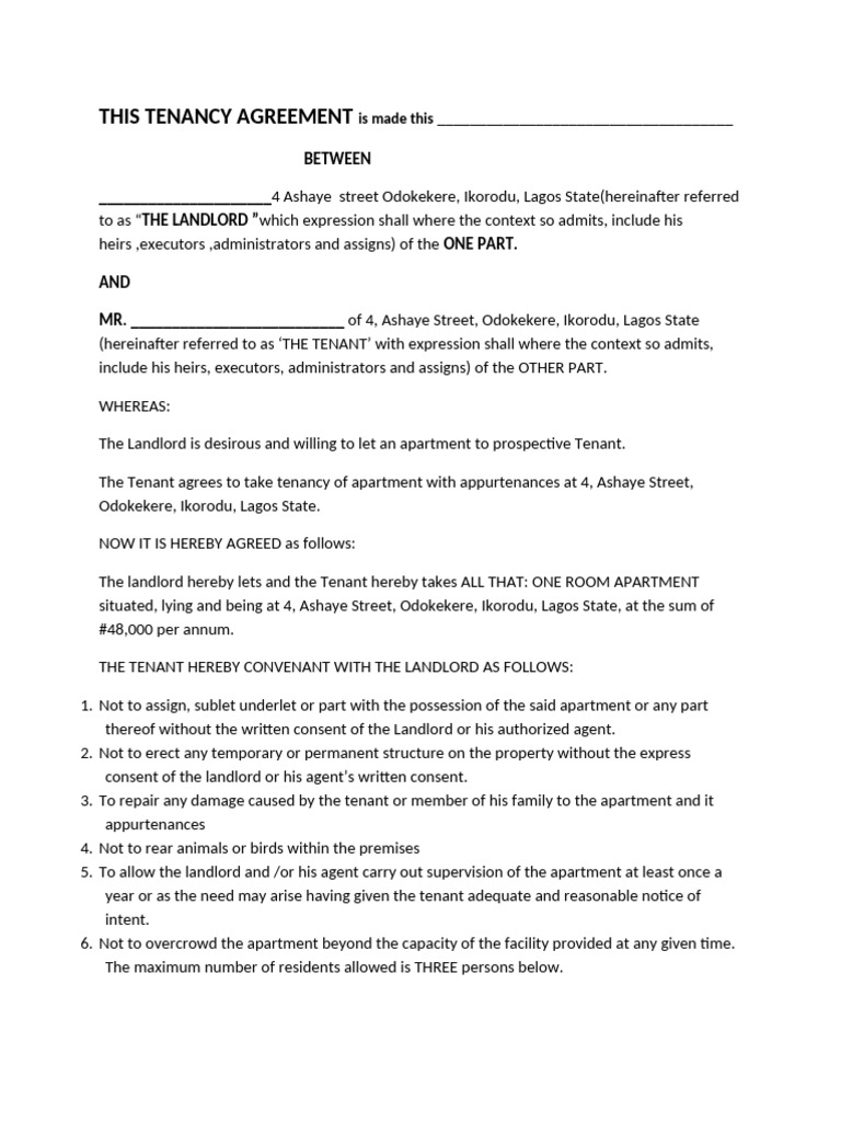 This Tenancy Agreement Is Made This | PDF | Leasehold Estate | Landlord