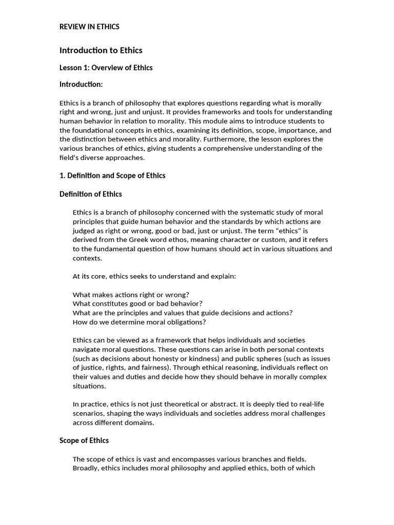 Introduction to Ethics Overview | PDF | Cost Of Living | Morality