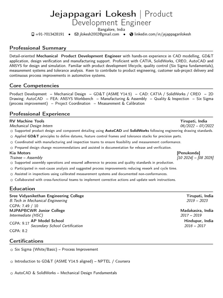 Mechanical Product Development Engineer | PDF | Engineering
