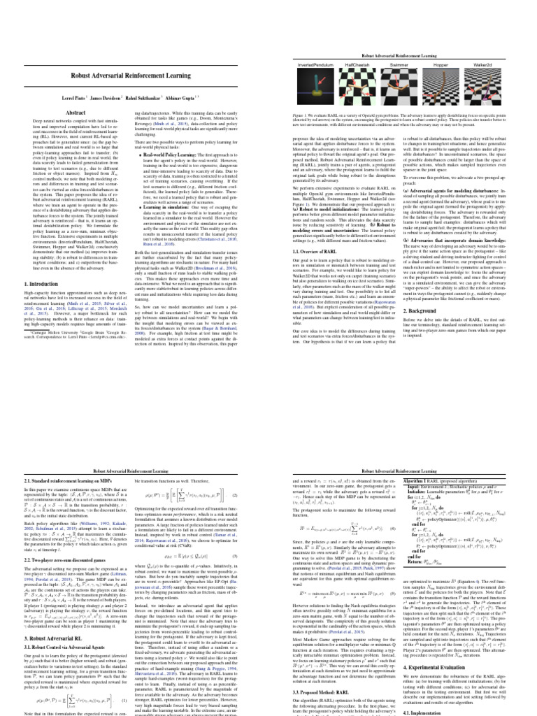 Robust Adversarial RL: RARL Overview | PDF