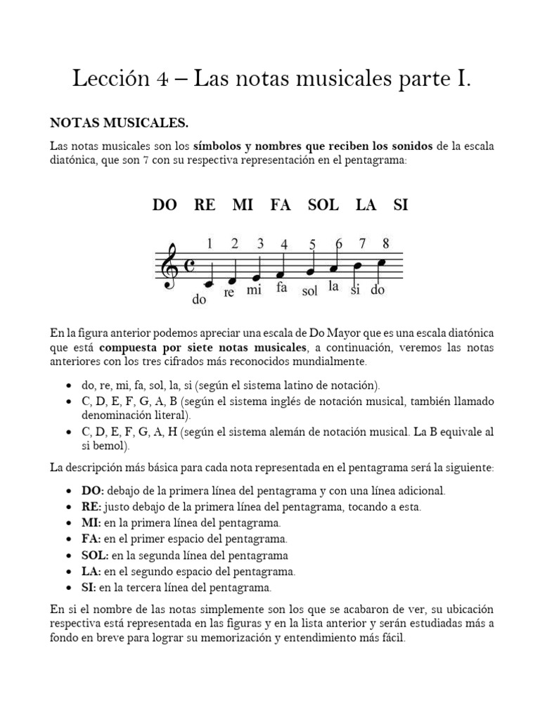 Notas Musicales y Figuras Básicas | PDF | Escala (música) | Elementos ...