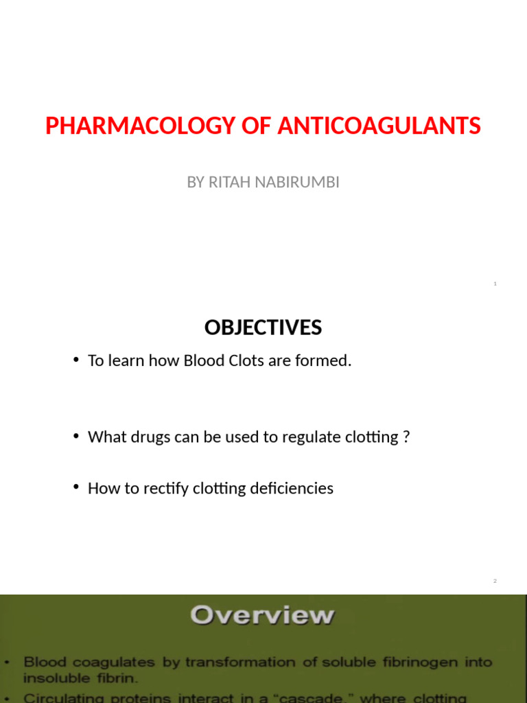 Anticoagulants: Pharmacology Overview | PDF | Coagulation | Thrombosis
