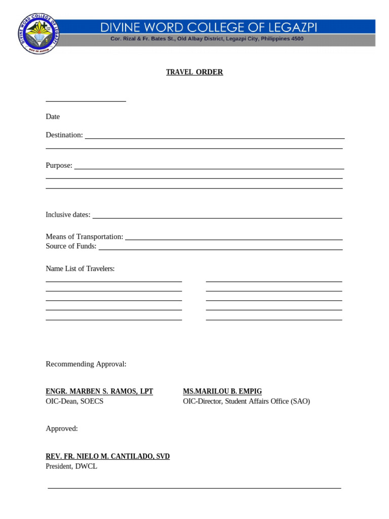 Travel Order Approval Document | PDF