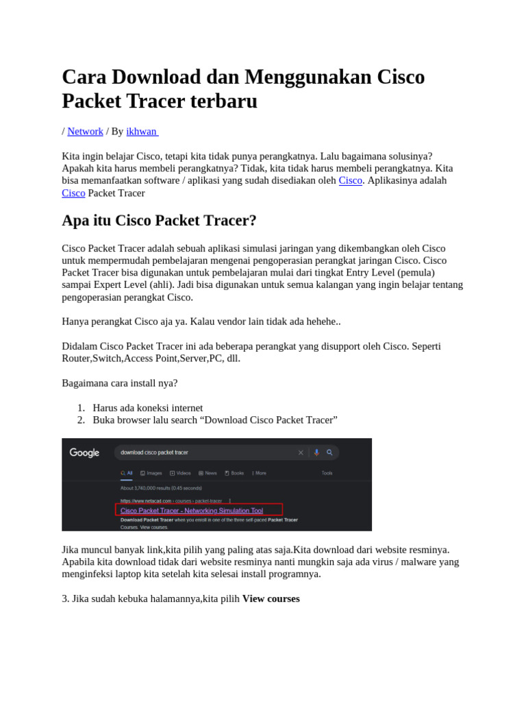 Panduan Instalasi Cisco Packet Tracer | PDF