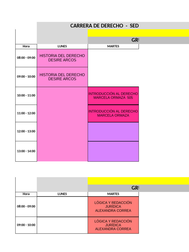 Horarios Carrera de Derecho 2023 | PDF | Ley Pública | Justicia