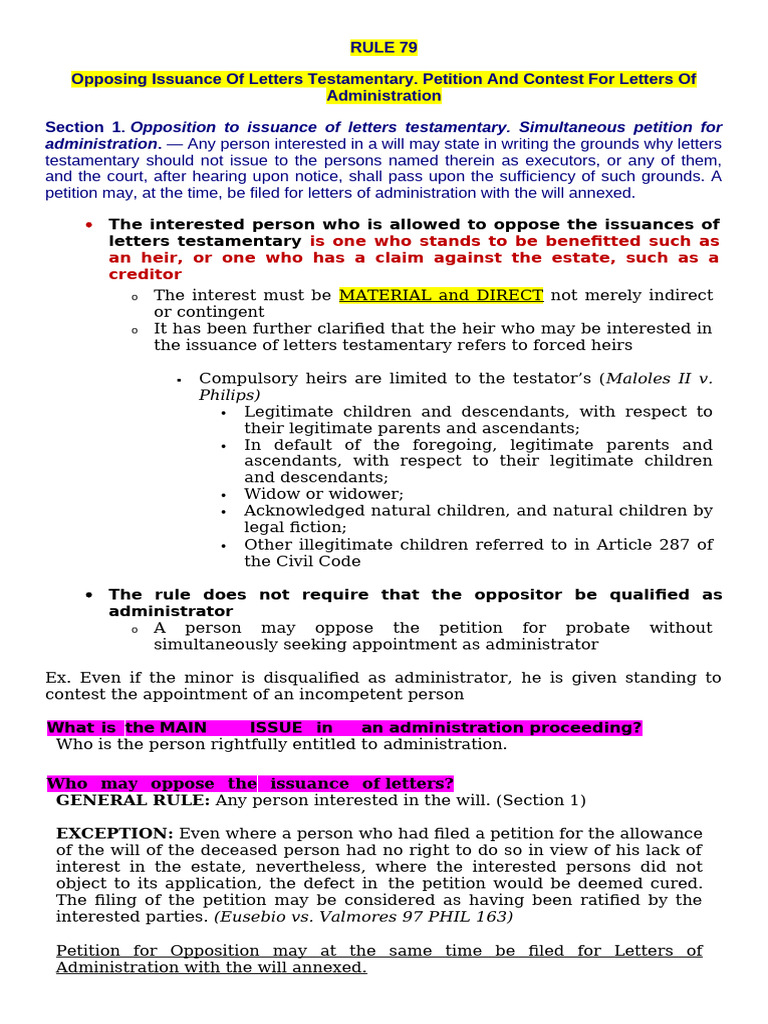 Opposition to Letters Testamentary | PDF | Will And Testament | Probate