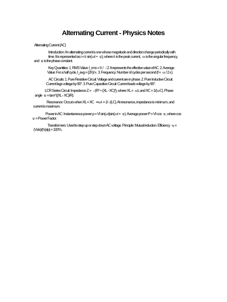 AC Theory and Circuit Analysis Notes | PDF