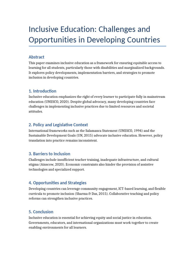 Inclusive Education in Developing Countries | PDF