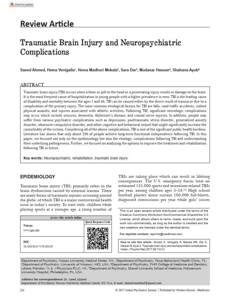Traumatic Brain Injury: Neuropsychiatric Effects | PDF | Traumatic ...