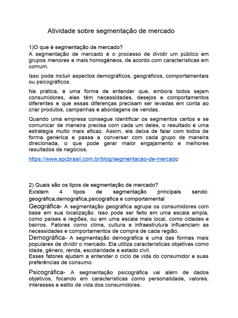 Segmentação de Mercado: Conceitos e Tipos | PDF | Segmentação de ...