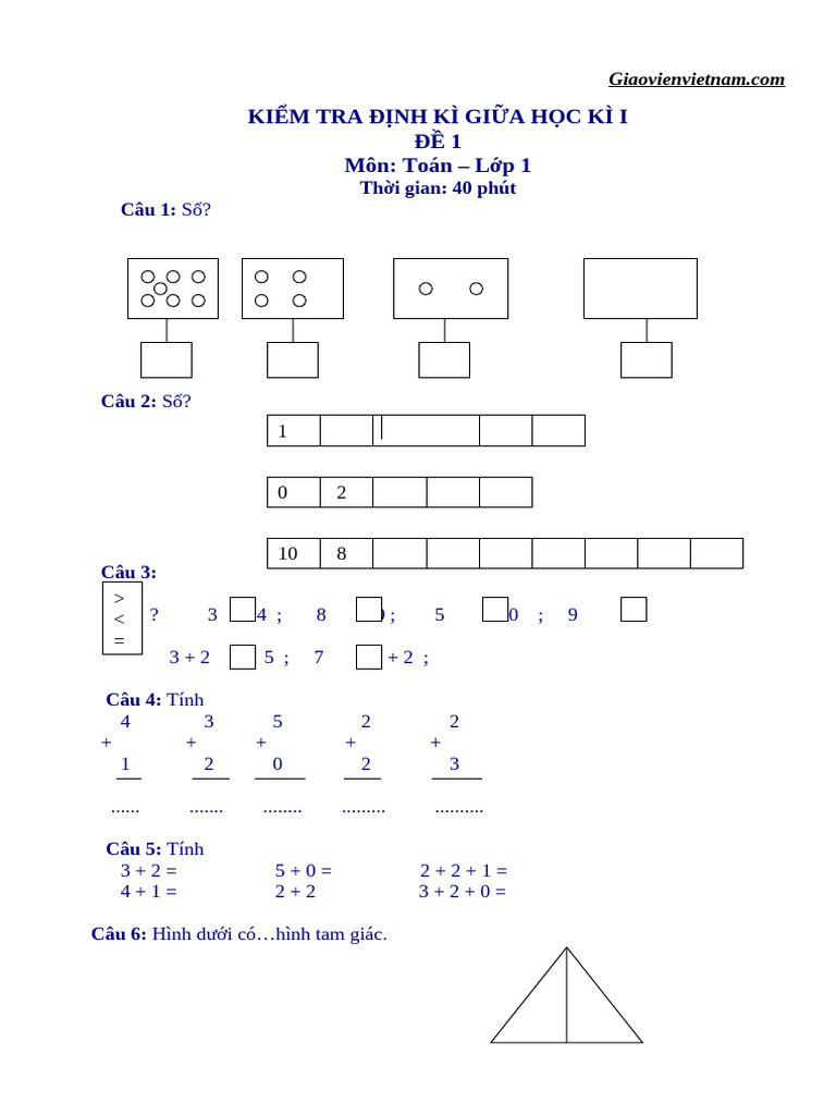 De Thi Giua Ki 1 Toan 1 | PDF