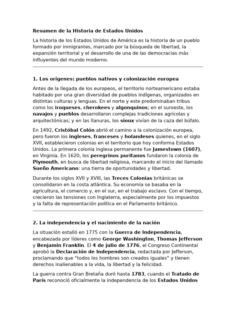 Resumen de La Historia de EE - Uu | PDF | Los Estados Unidos | Historia ...