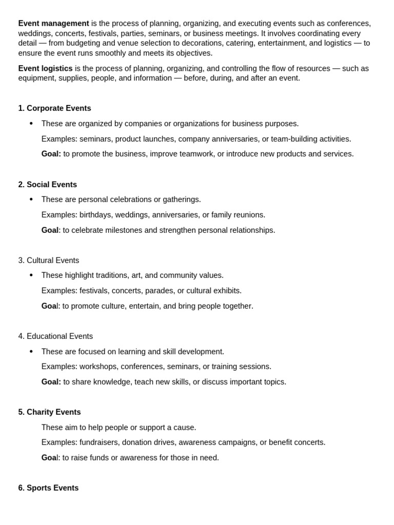 Event Management Overview and Logistics | PDF | Logistics