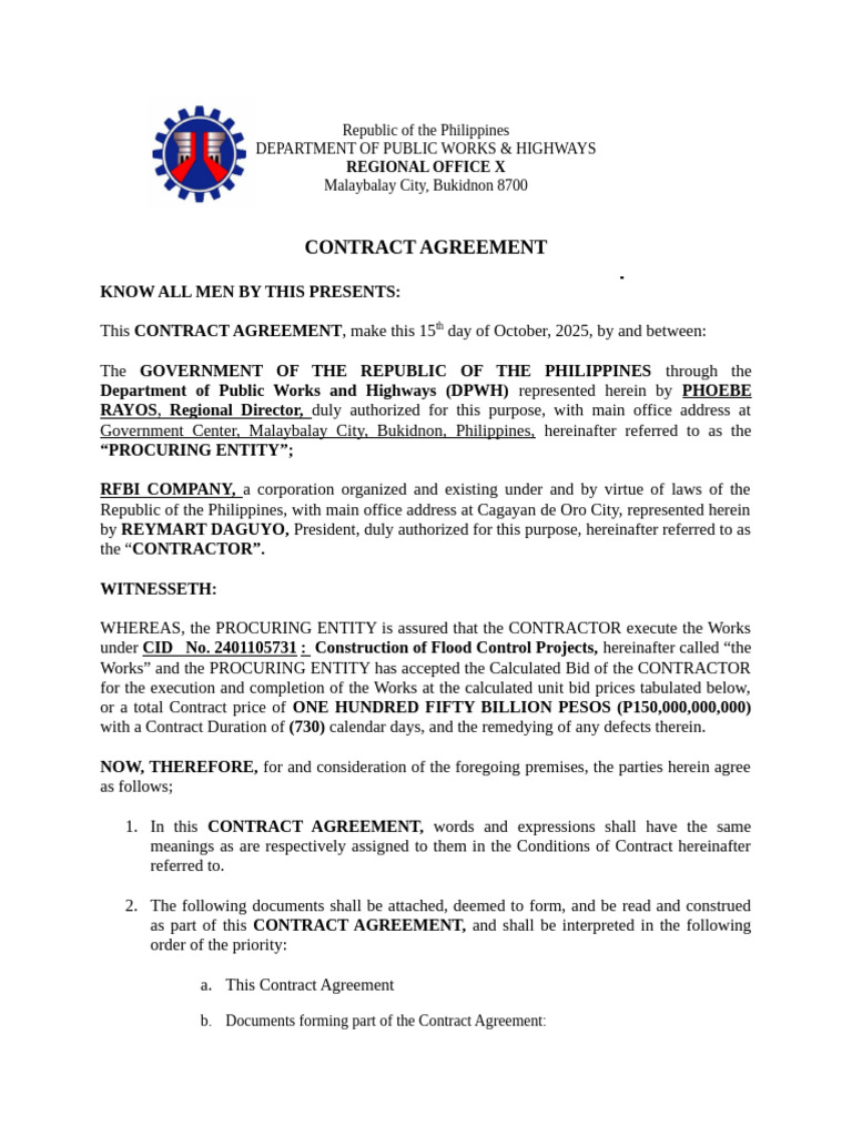 Contract Agreement for Flood Control Project | PDF