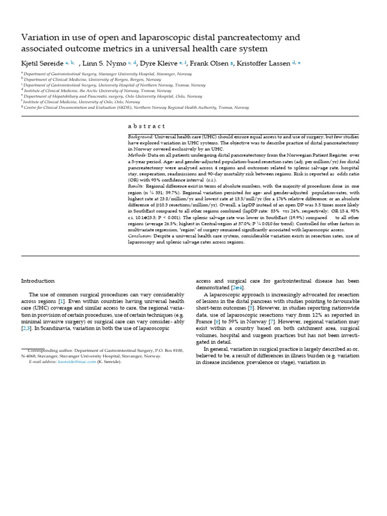 Regional Variations in Distal Pancreatectomy Outcomes | PDF ...