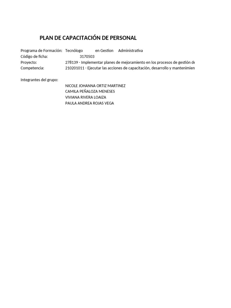 Plan de Capacitación en Gestión Administrativa | PDF