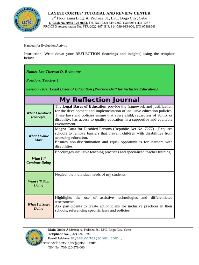 Reflection on Inclusive Education Practices | PDF