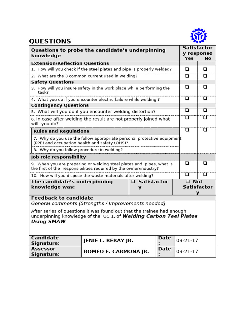 3.4. Questioning Tool W Acceptable Answers BG-K | PDF | Welding ...