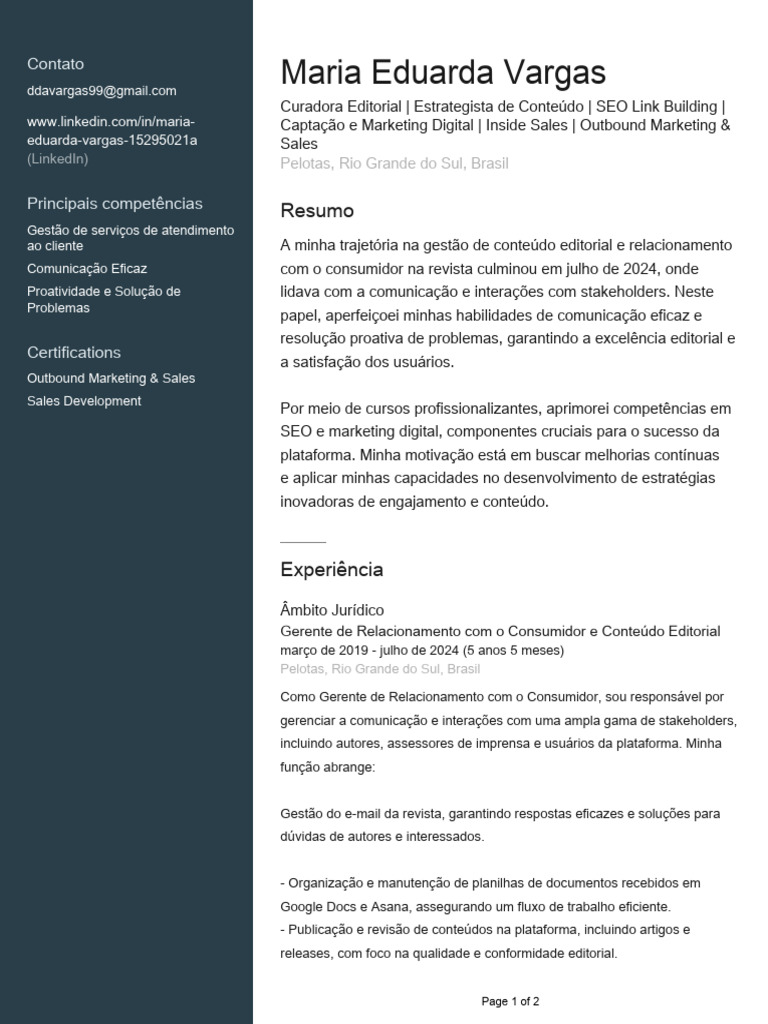 Perfil Profissional de Maria Eduarda Vargas | PDF | Marketing | Comunicação