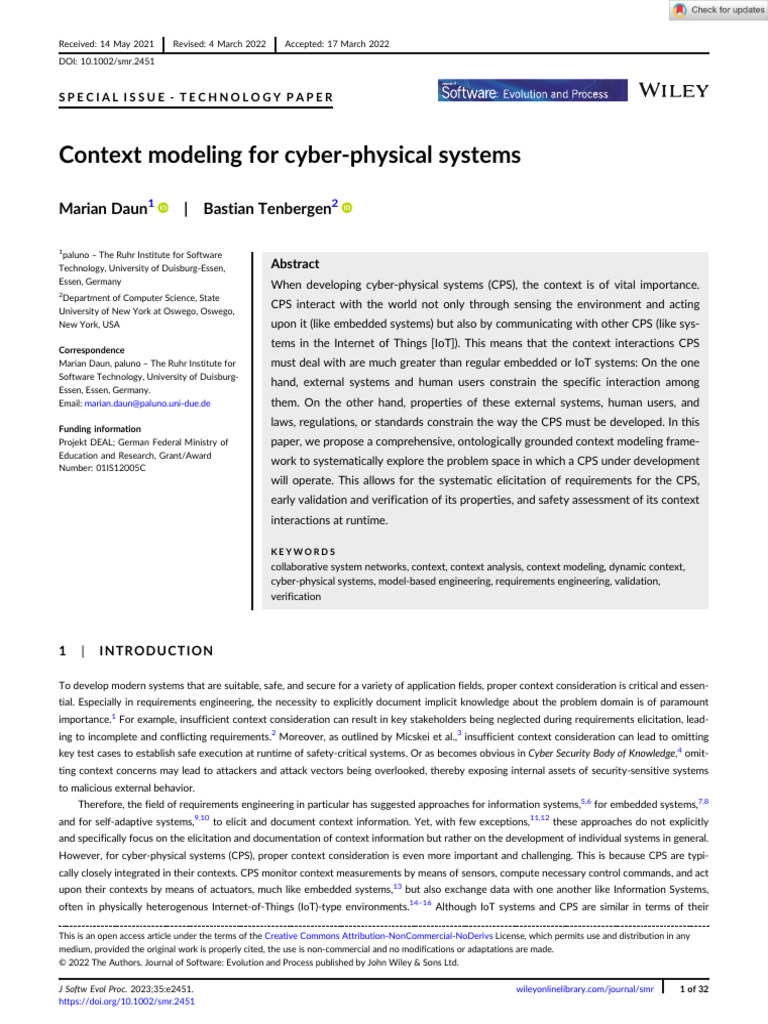 Context Modeling in Cyber-Physical Systems | PDF | System | Internet Of ...