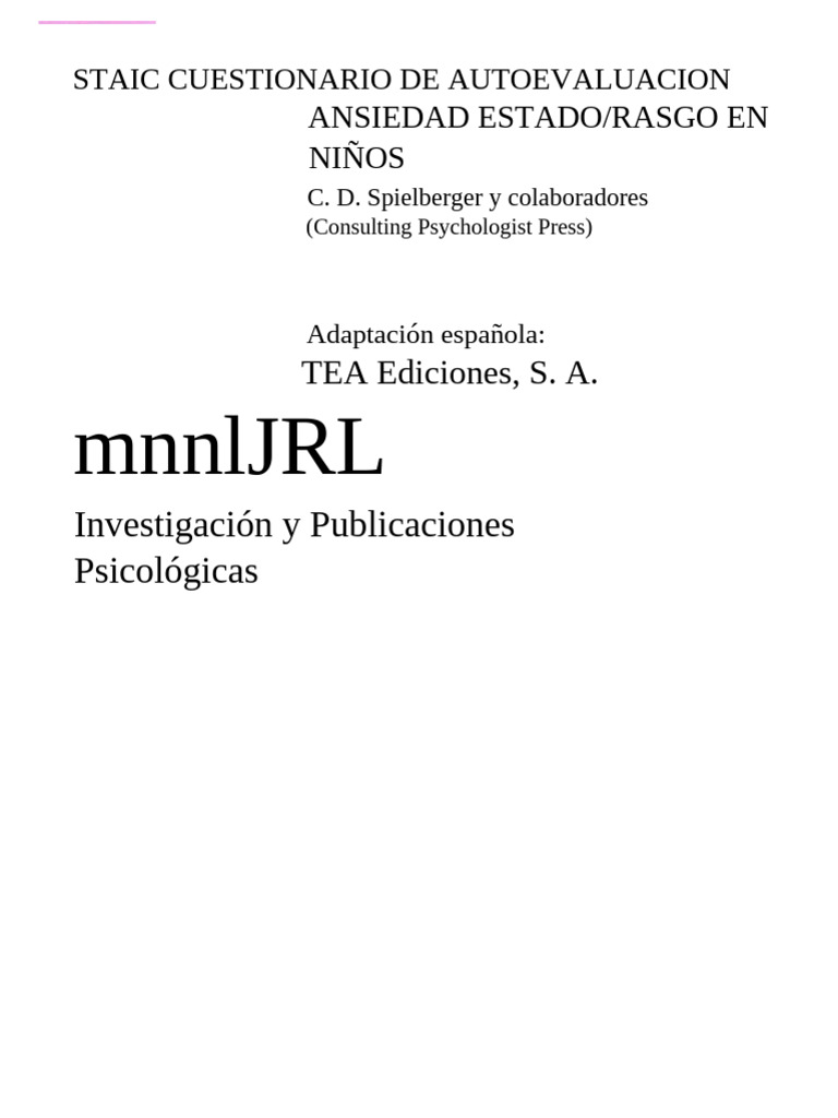 Cuestionario STAIC: Ansiedad en Niños | PDF | Validez (Estadísticas ...