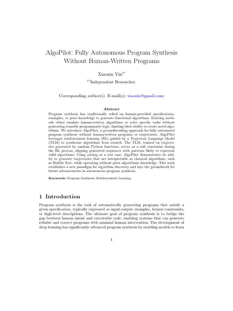 AlgoPilot: Autonomous Program Synthesis | PDF | Deep Learning | Algorithms