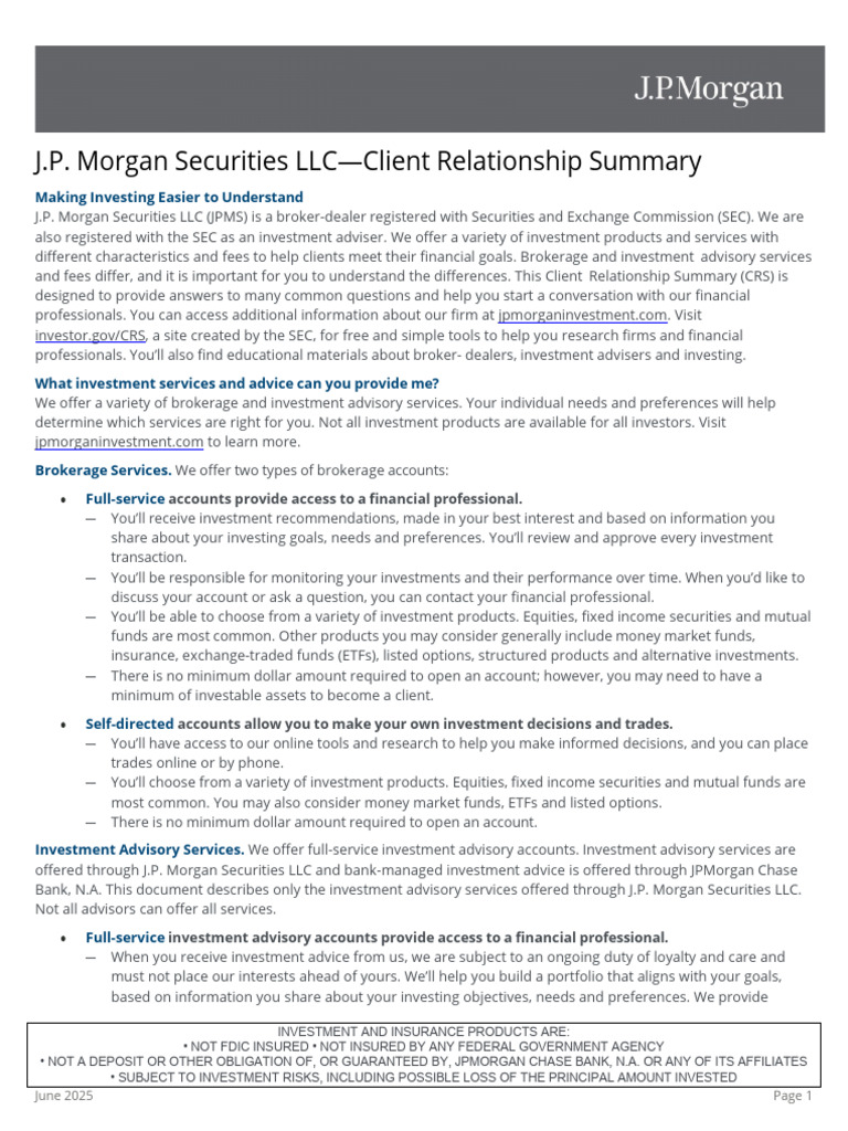 JP Morgan Securities Client Summary | PDF | Securities (Finance ...