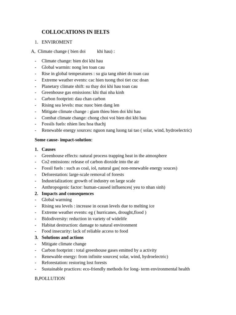 IELTS Collocations: Environment & Pollution | PDF | Climate Change ...