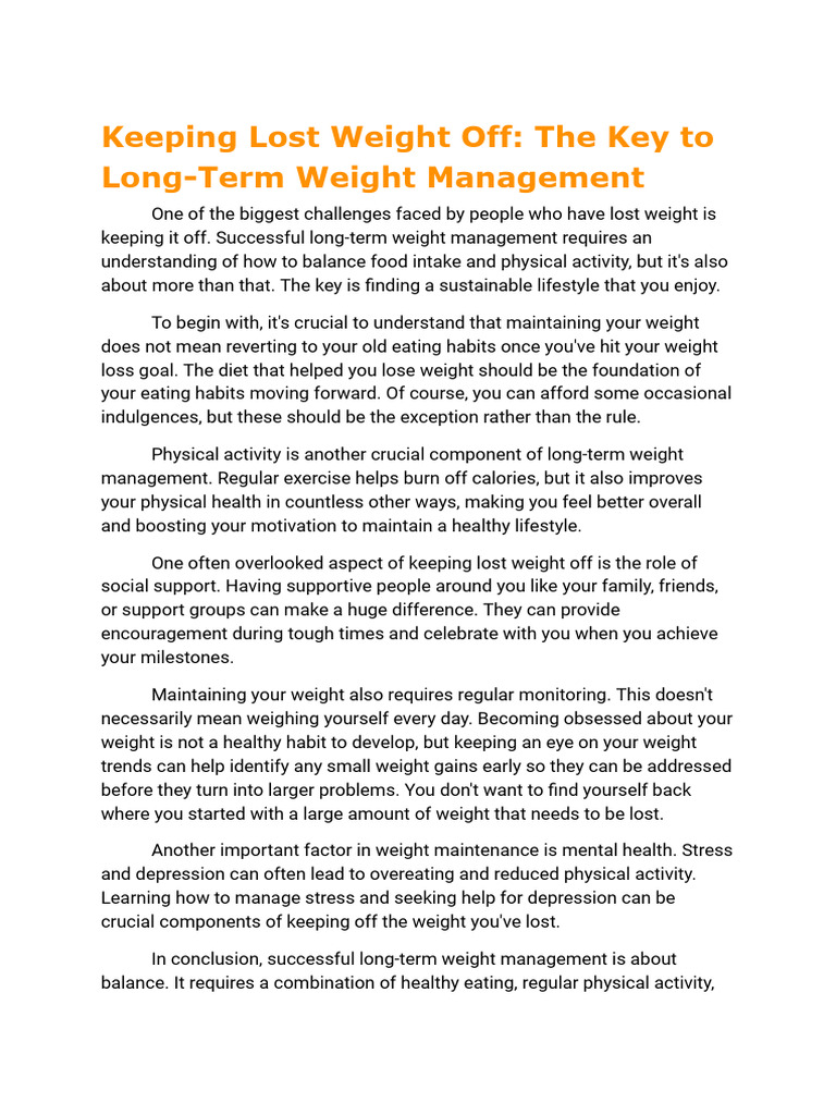 Maintaining Weight Loss Success Tips | PDF | Weight Management | Weight ...