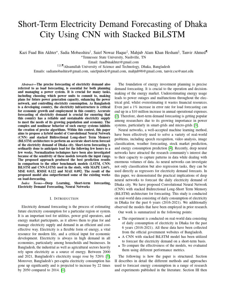 Dhaka City Electricity Demand Forecasting | PDF | Deep Learning ...