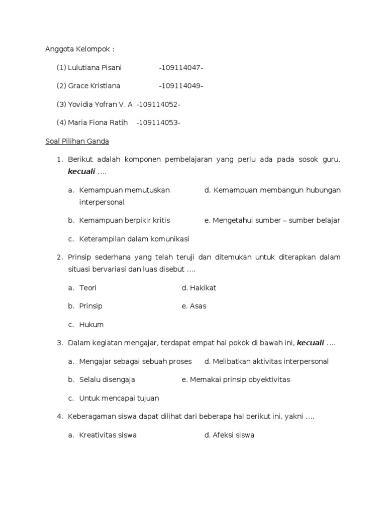 Contoh Soal Pilihan Ganda Tentang Pendidikan Karakter Dunia Sosial