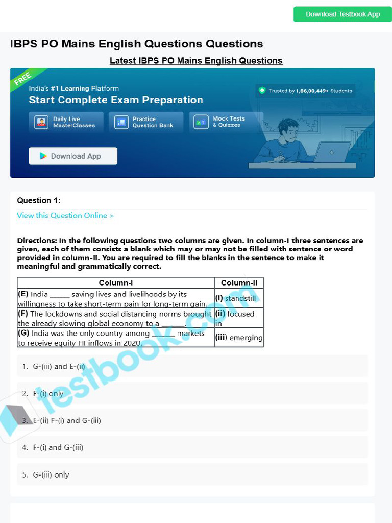 Ibps Po Mains English Questions 649c35bdd9e0f910f3bd0654 | PDF