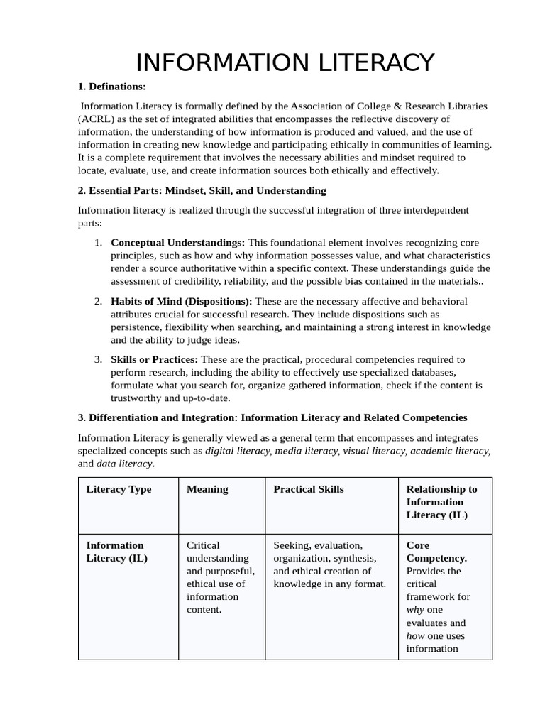Understanding Information Literacy Essentials | PDF | Information ...