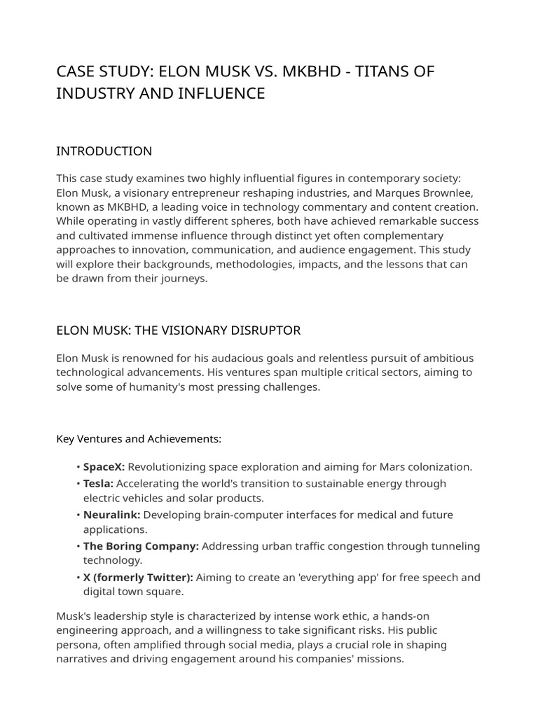 Elon Musk MKBHD Case Study | PDF | Elon Musk | Entrepreneurship