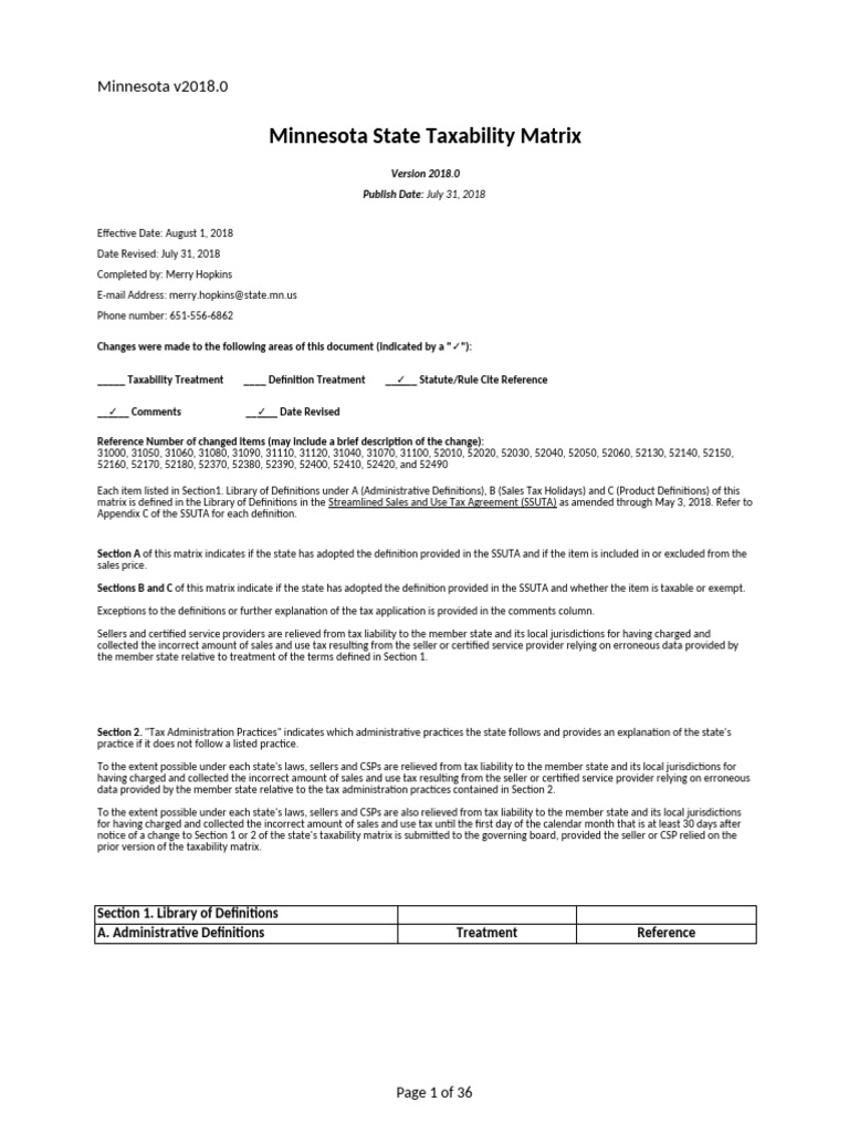 Minnesota Taxability Matrix Overview | PDF | Sales Taxes In The United ...