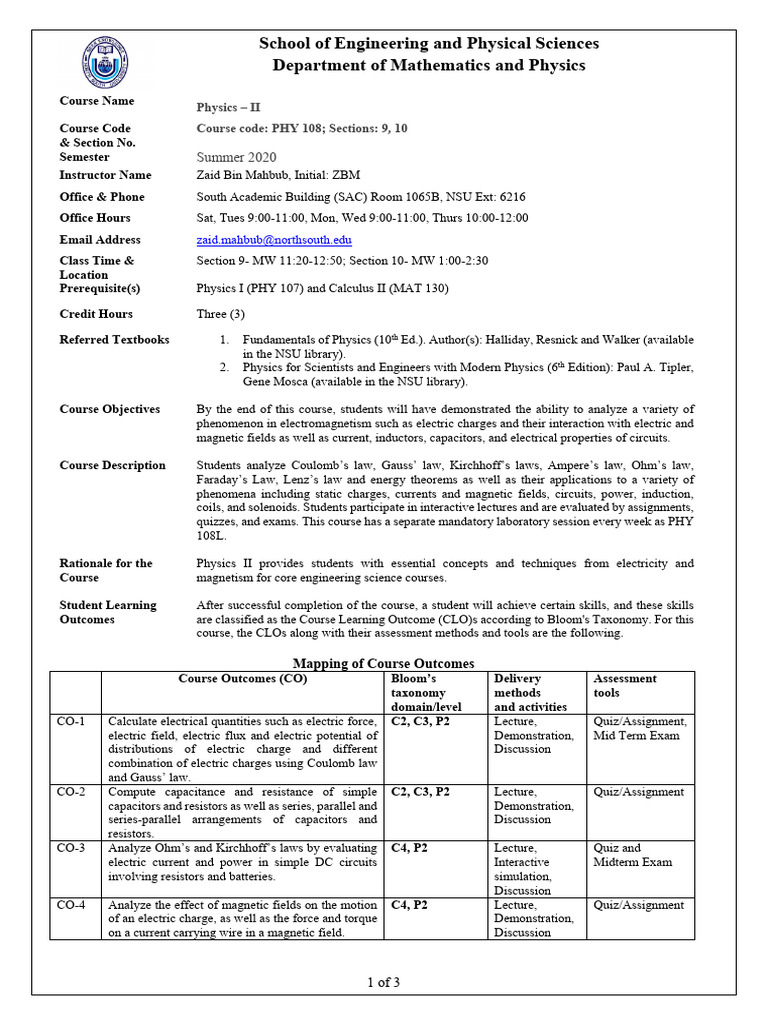 Physics II Course Overview and Details | PDF | Electromagnetic ...