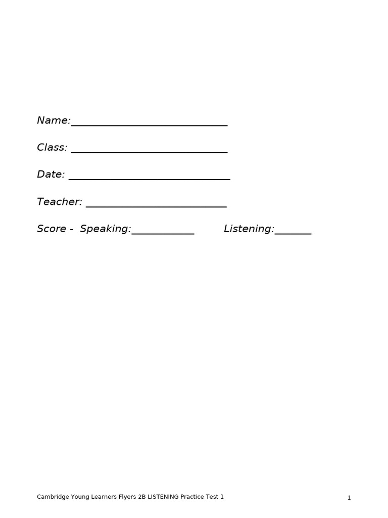 Cambridge Flyers 2B Listening Test 1 | PDF