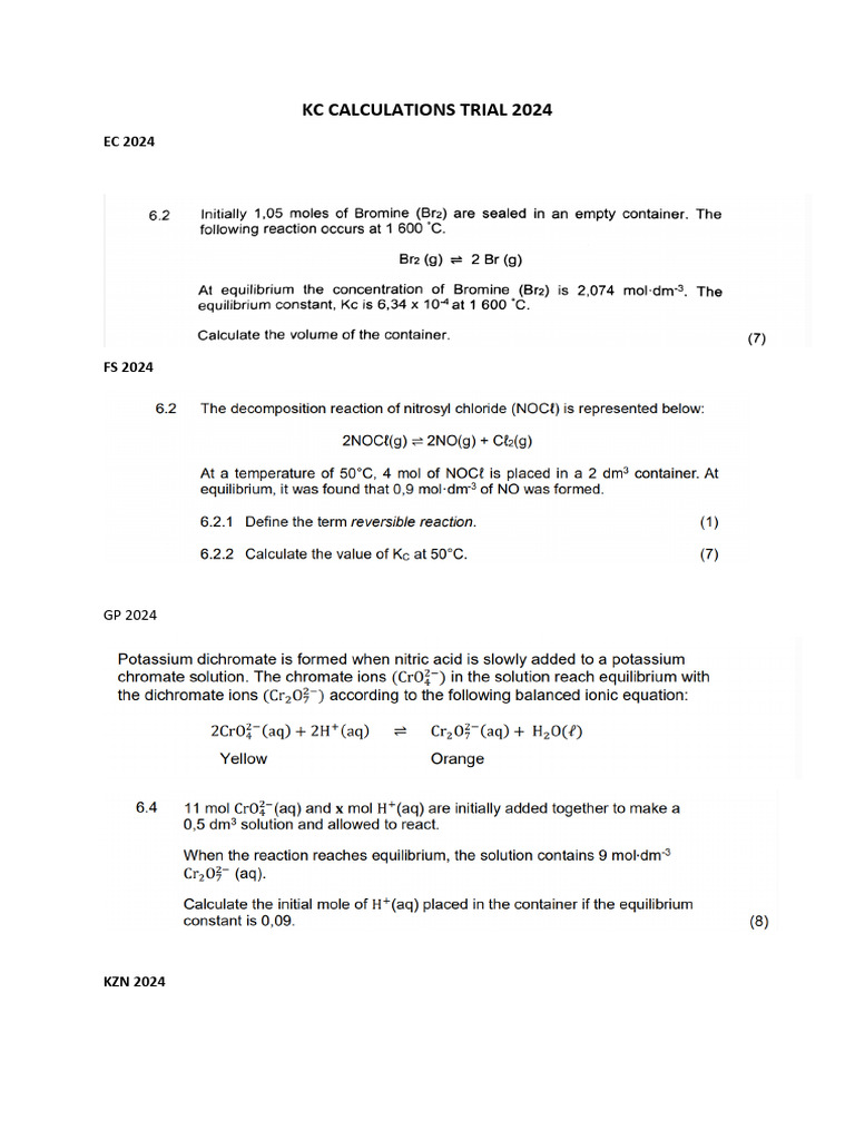 KC Calculations Trial 2024 | PDF