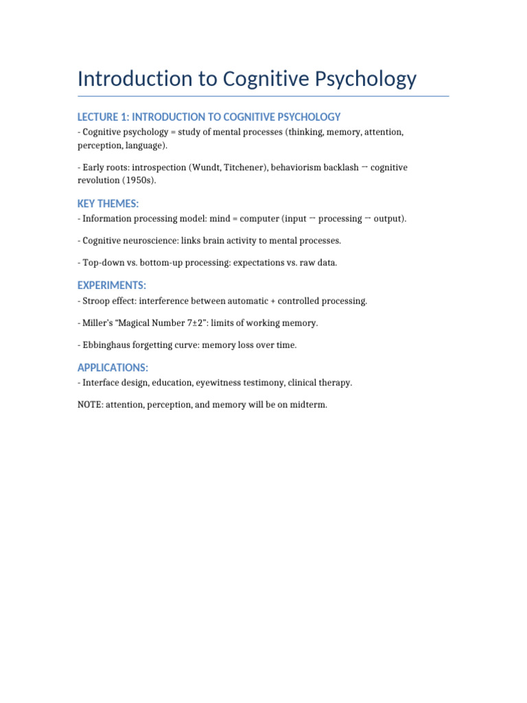 Introduction to Cognitive Psychology Concepts | PDF