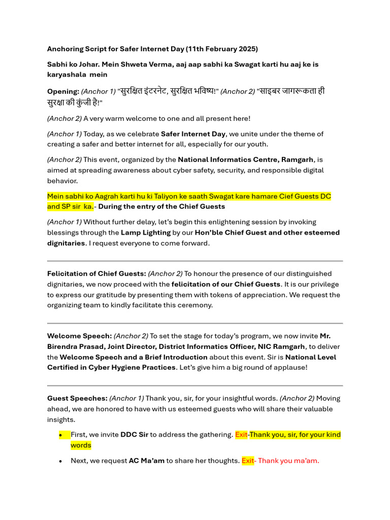 Anchoring Script for Safer Internet Day | PDF