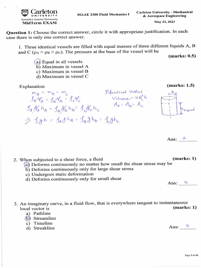 Carleton University Fluid Mechanics Exam | PDF | Continuum Mechanics ...