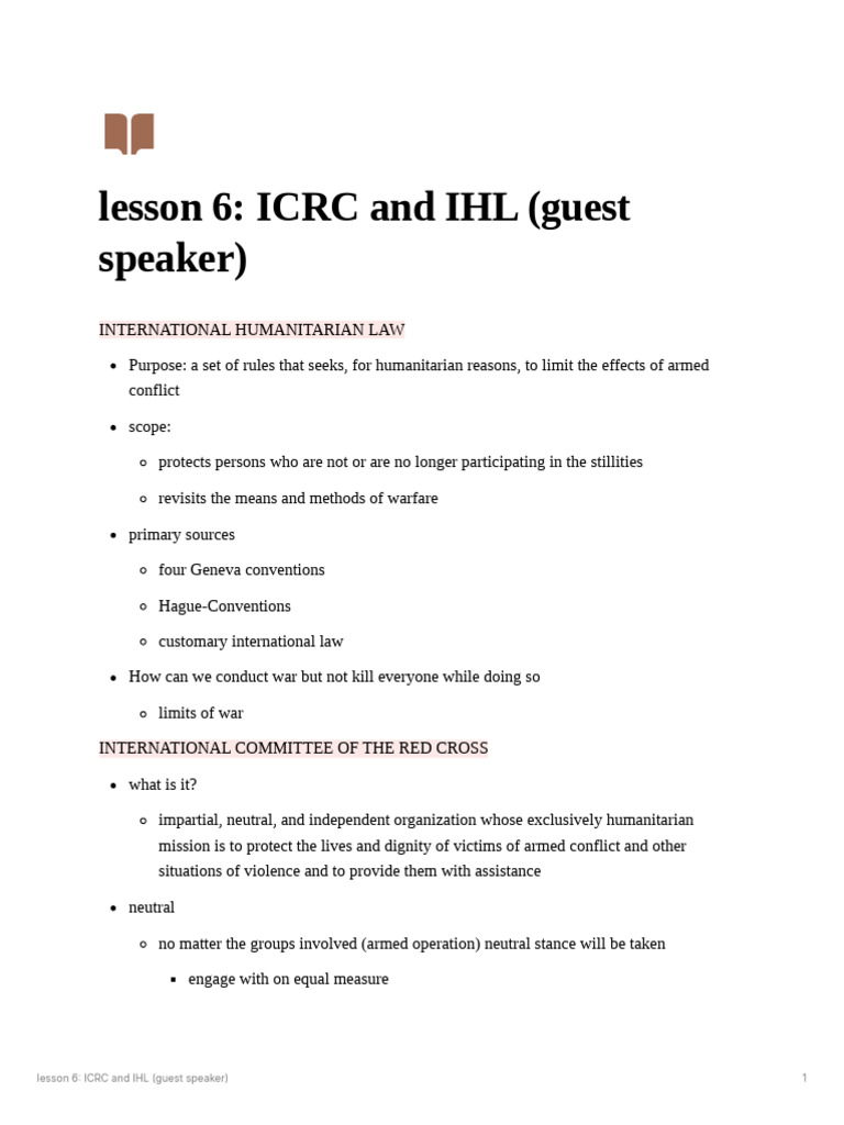 Lesson 6 ICRC and IHL (Guest Speaker) | PDF | International ...
